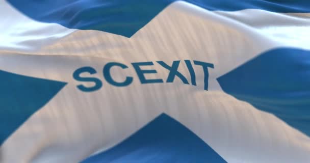 Flag Scotland Word Scexit Waving Loop — Stock Video
