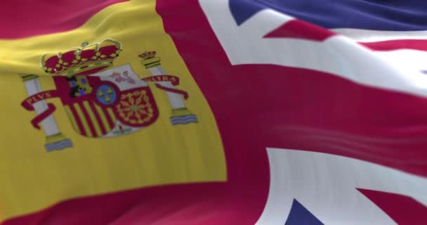 Bandera España Reino Unido Ondeando Bucle — Vídeos de Stock