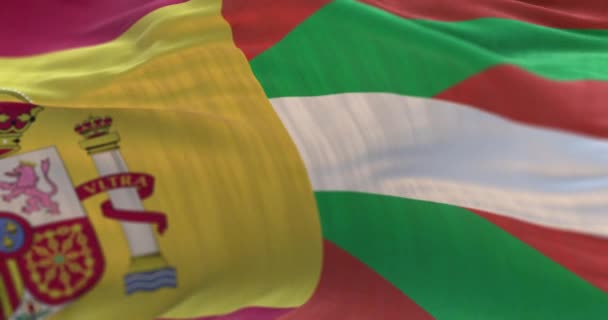 Bandera España País Vasco Ondeando Bucle — Vídeo de stock