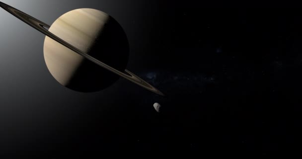 Hyperion Saturnus Maan Cirkelt Rond Saturnus Planeet — Stockvideo