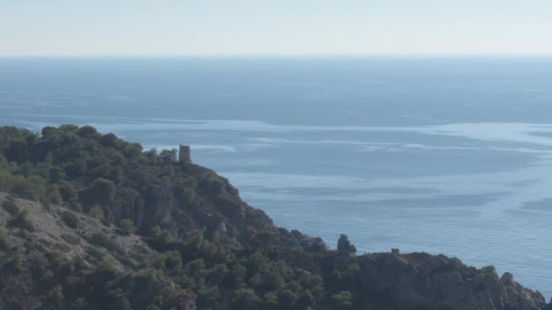 Watchtower Caleta Cauelo Blue Sea Sunny Day Nerja Ισπανία — Αρχείο Βίντεο