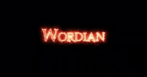 Wordian Escenario Del Pérmico Escrito Con Fuego Bucle — Vídeos de Stock