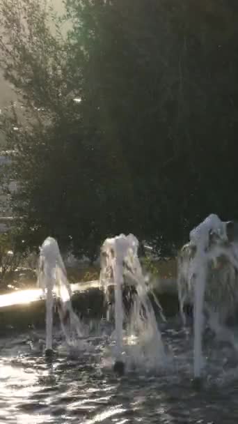 Jets Eau Dans Une Fontaine Coucher Soleil — Video