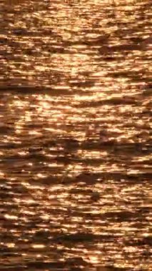 Gün batımında altın deniz. 4K Dikey