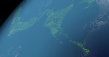 Uzaydan Hokkaido Adası. Hava Uydu Görüntüsü