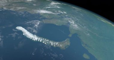 Uzaydan Novaya Zemlya adası. Hava Uydu Görüntüsü