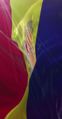 Andorra bayrağı. 4K dikey. Döngü