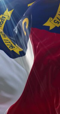 Amerika Birleşik Devletleri, Kuzey Carolina bayrağı. Döngü. 4K Dikey