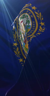 Amerika Birleşik Devletleri 'nin New Hampshire eyaletinin bayrağı. Döngü. 4K Dikey