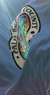 Palm Beach County bayrağı, Amerika Birleşik Devletleri, Florida. 4K dikey. Döngü