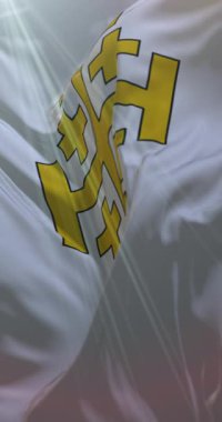 Kudüs Krallığı bayrağı. 4K dikey. Döngü