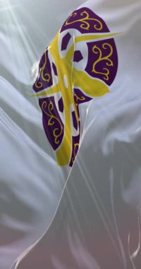 Japonya 'nın Kyoto şehrinin bayrağı. Döngü. 4K Dikey