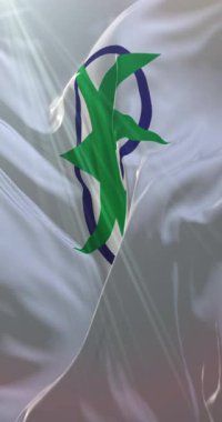 Japonya 'nın başkenti Aomori' nin bayrağı. Döngü. 4K Dikey