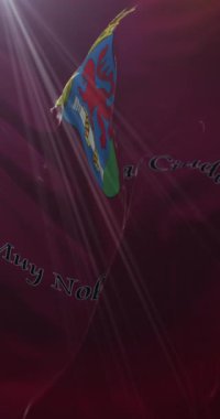 İspanya 'nın Extremadura kentindeki Badajoz şehrinin bayrağı. 4K Dikey