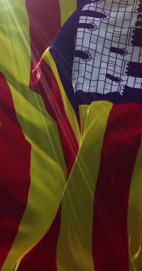 İspanya 'nın Balear Adaları Özerk Topluluğu bayrağı. 4K Dikey