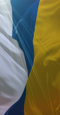 İspanya, Kanarya Adaları Özerk Topluluğu bayrağı. 4K Dikey