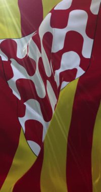 İspanya 'nın Katalonya kenti Girona' nın bayrağı. 4K Dikey