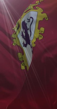 İspanya 'nın Kastilya kenti Leon ve İspanya' nın bayrağı. 4K Dikey