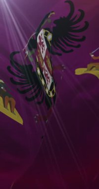 İspanya Kastilya La Mancha 'da Toledo bayrağı. Döngü. 4K Dikey