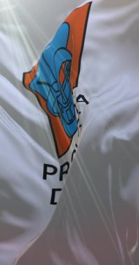 İtalya 'nın Rimini şehrinin bayrağı. 4K dikey. Döngü