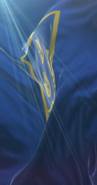 Bakü bayrağı, Azerbaycan 'ın başkenti. Döngü. 4K Dikey