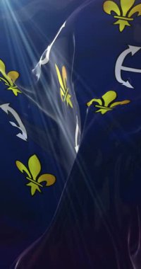 Port Louis bayrağı, başkent Mauritius. Döngü. 4K Dikey