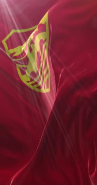 Üsküp bayrağı, Makedonya 'nın başkenti. 4K dikey. Döngü