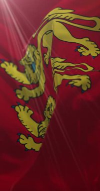 Fransa 'nın Normandiya Bölgesi bayrağı. Döngü. 4K Dikey