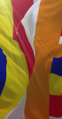 Budist Bayrağı, Budizmin Evrensel Sembolü. Döngü. 4K Dikey