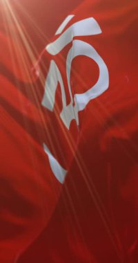 Om sembollü Hinduizm bayrağı. Döngü. 4K Dikey