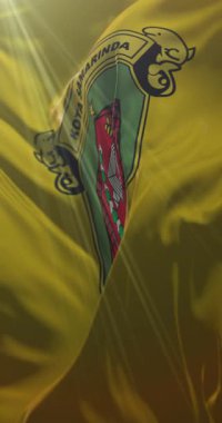 Samarinda bayrağı, Doğu Kalimantan, Borneo, Endonezya. 4K dikey. Döngü