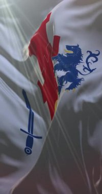 İsveç 'in Bohuslan eyaletinin bayrağı. 4K dikey. Döngü