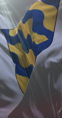 Norrbotten, İsveç bayrağı. 4K dikey. Döngü