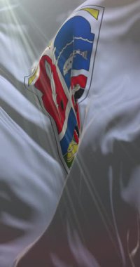 Arnavutluk 'un Korce İlçesi bayrağı. Döngü. 4K Dikey