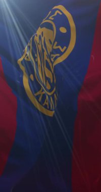 Kallithea bayrağı, Yunanistan. Döngü. 4K Dikey