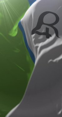 Rio Cuarto bayrağı, Cordoba Eyaleti, Arjantin. Döngü. 4K Dikey