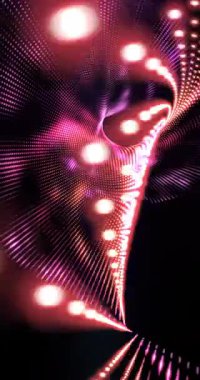 Uzayda hareket eden mor fraktal noktalar. Döngü. 4K Dikey