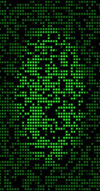 Ekranda yeşil noktalar hareket ediyor. Döngü. 4K Dikey