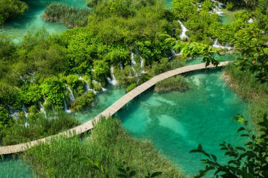 Plitvice Lakes Ulusal Parkı 'nın güzel manzarası. Hırvatistan.