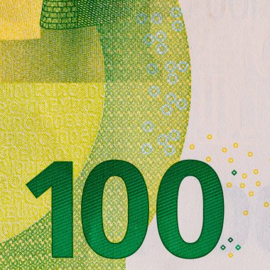 100 avroluk banknotun bir parçası. Avrupa Birliği parası.