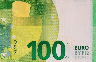 100 avroluk banknotun bir parçası. Avrupa Birliği parası.