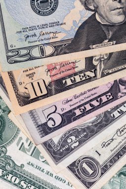 Birleşik Devletler 'in kağıt parası. Dolar banknotlarının parçaları.