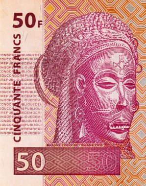 Tasarım için 50 Kongo frangı banknotu. Afrika ve Kongo 'nun kağıt parası..