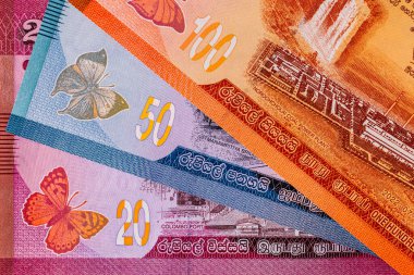 Sri Lanka parası. Çeşitli Sri Lanka kağıt banknotları.