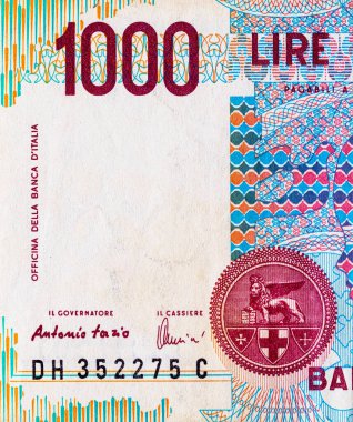 1000 lire banknote from Italy with portrait of Maria Montessori. Paper money of Italy clipart