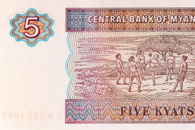 Myanmar 5 kyat banknot, tasarımcılar için parça. Myanmar kağıt para.