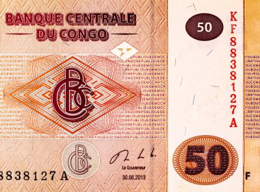 Tasarım için 50 Kongo frangı banknotu. Afrika ve Kongo 'nun kağıt parası..
