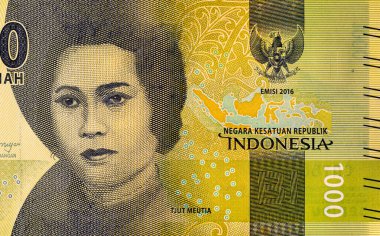 Banknote 1000 rupiah Endonezya, Tjut Meutia 'nın portresi, tasarım için. Endonezya 'nın parası.