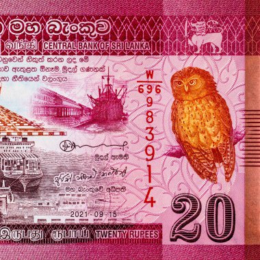 Banknote 20 rupi Sri Lanka 'da resim kolombo portu, tasarım için parça. Sri Lanka 'nın Parası.