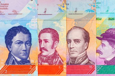 Venezuela parası. Venezuela 'nın ulusal para biriminin kağıt banknotları..